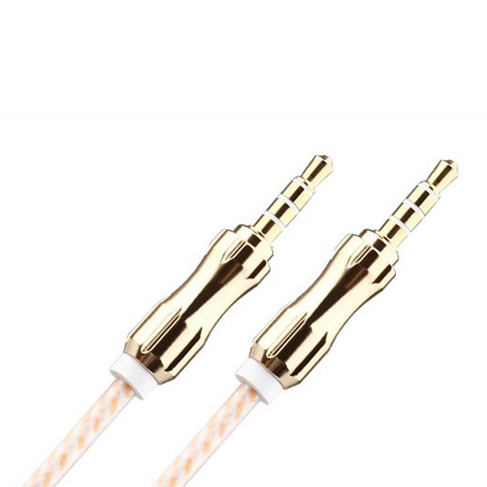 Auxiliary MUSIC Cable 3.5mm to 3.5mm Wire Cable with Metallic Head (Champagne Gold)